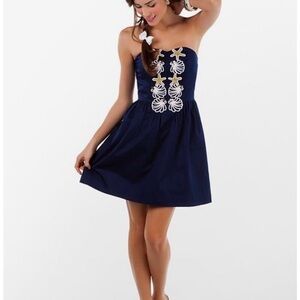 Lilly Pulitzer Navy Strapless Dress with Gold Accents